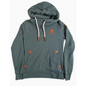 Wanakome Hestia Hoodie Women's Small Green Asymmetrical Sweatshirt White Rope